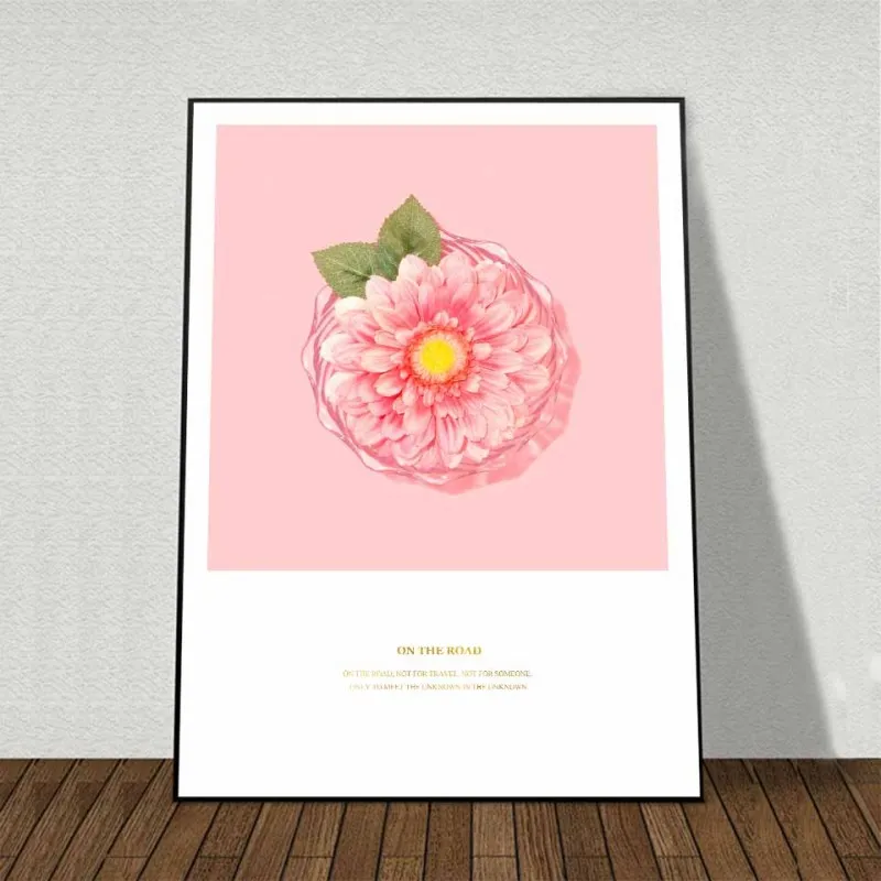 Tranh canvas Scandinavian mèo, bóng bay trái tim, cô gái cầm hoa và chữ You and Me