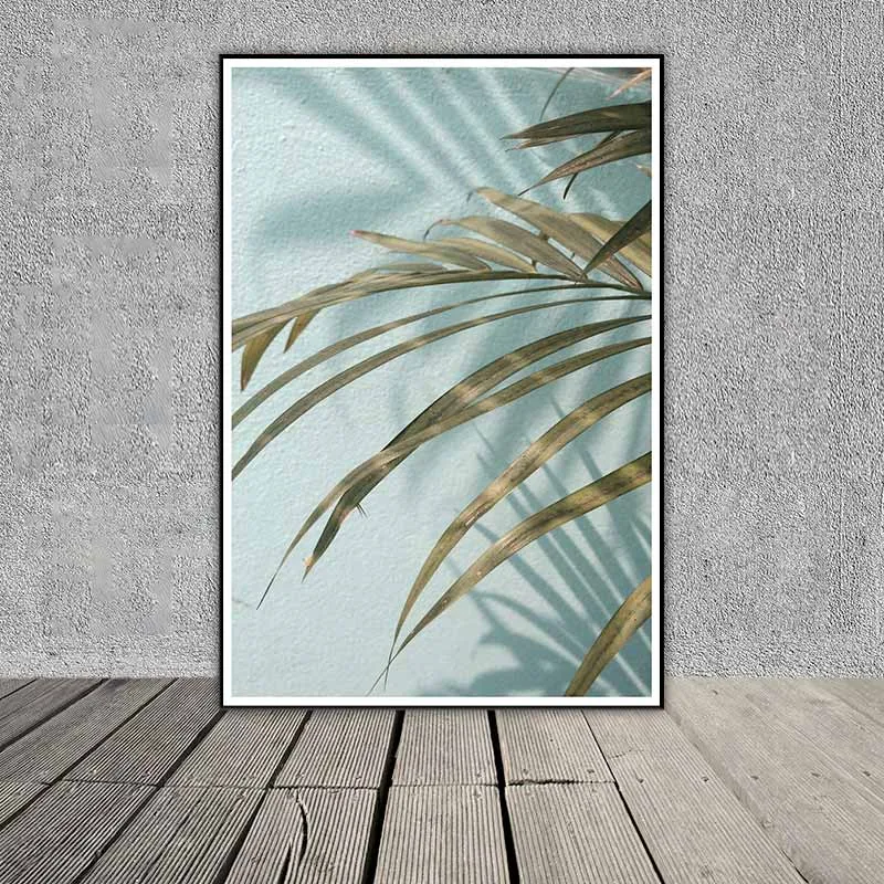 Tranh Scandinavia lá cây nhiệt đới và hoa hồng trắng kết hợp chữ