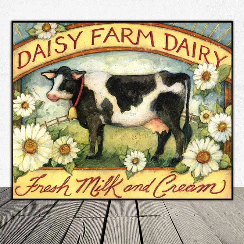 Tranh nông trại bò sữa và gà mái