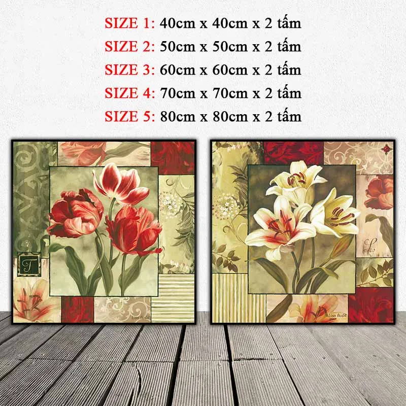 Tranh hoa huệ tây và hoa tulip với màu sắc cổ điển
