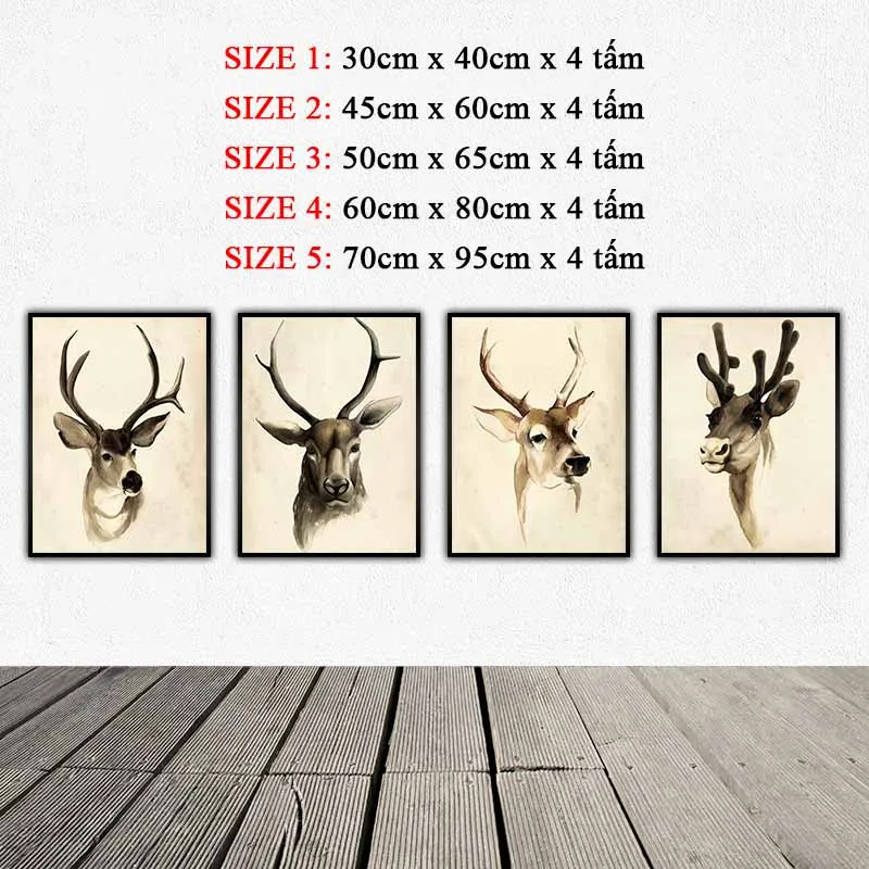 Tranh đầu hươu nai theo phong cách màu nước
