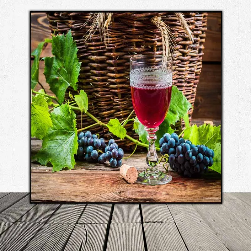 Tranh trái cây, chùm nho xanh, chùm nho đen, quả táo xanh, táo đỏ, chai rượu, ly rượu, hoa hồng