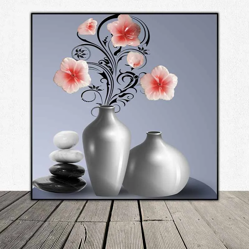 Tranh tĩnh vật bình hoa đào 3D