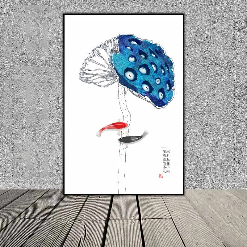 Tranh hoa sen và cá chép theo phong cách Thủy Mặc