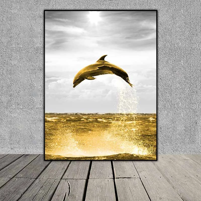 Tranh Scandinavian cá heo và thuyền buồm vàng