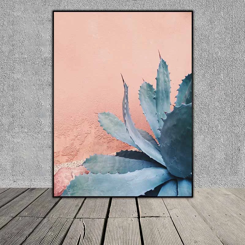 Tranh Scandinavian xe ô tô trên bãi biển, cây xương rồng và ngôi nhà trên tuyết