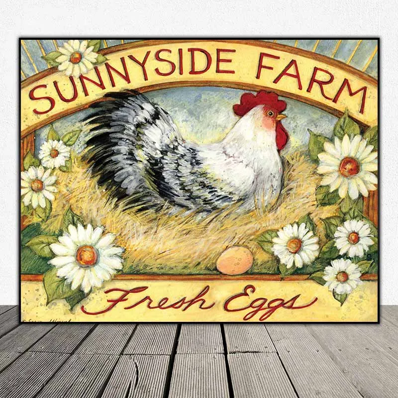 Tranh nông trại bò sữa và gà mái