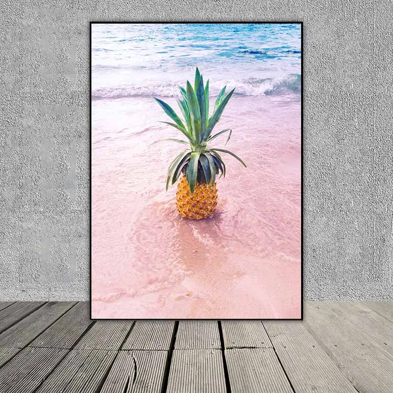 Tranh phong cảnh biển, quả dứa thơm theo phong cách Scandinavia