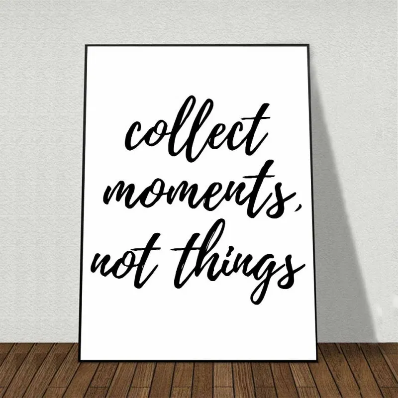 Tranh canvas phong cảnh Scandinavian biển và lá dừa kết hợp với chữ collect moments, not things