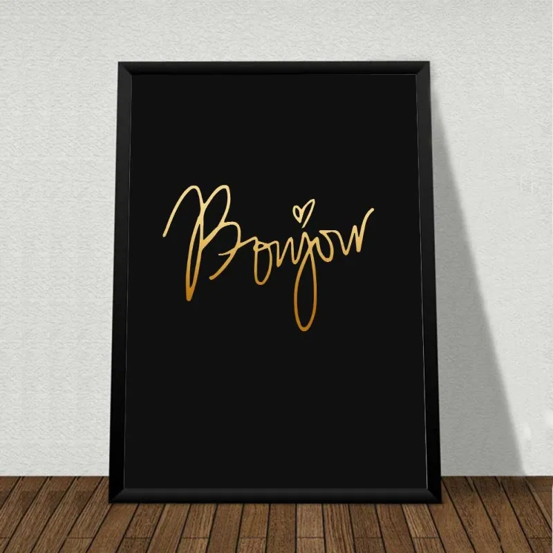 Tranh Bắc âu Scandinavian chữ, quả dứa và chó french bulldog