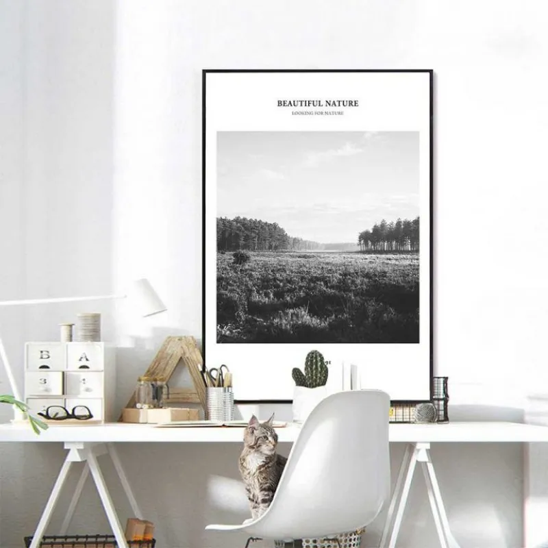 Tranh Scandianvian phong cảnh rừng và voi đen trắng