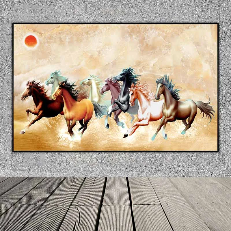 Tranh bát mã 8 con ngựa mã đáo thành công trên nền đá cẩm thạch