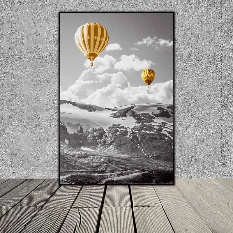 Tranh scandinavian công viên, cây cầu gỗ, khinh khí cầu