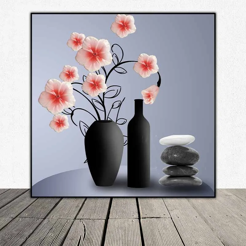 Tranh tĩnh vật bình hoa đào 3D