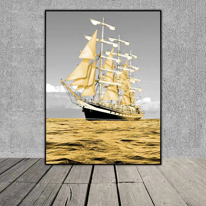 Tranh Scandinavian cá heo và thuyền buồm vàng