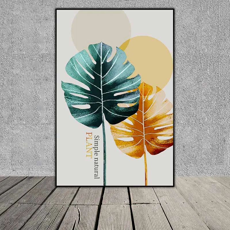 Tranh lá cây nhiệt đới lá dương xỉ và lá trầu bà