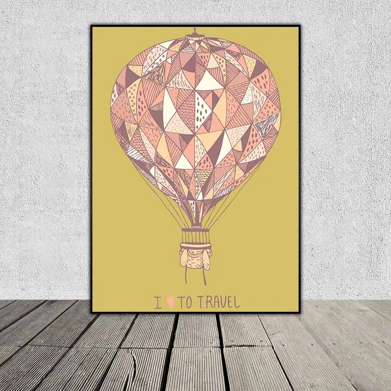 Tranh trừu tượng khinh khí cầu, cây và giọt nước