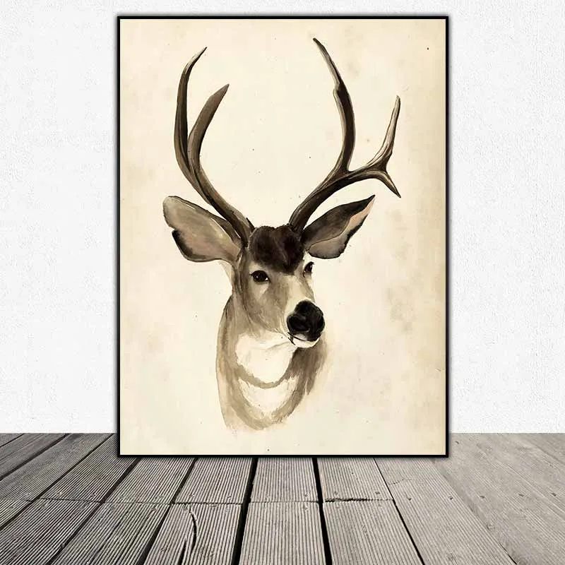 Tranh đầu hươu nai theo phong cách màu nước