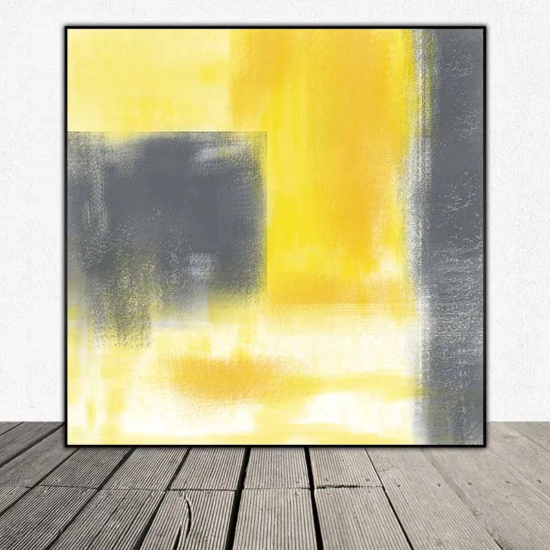 Tranh trừu tượng táo bạo với màu vàng và xám