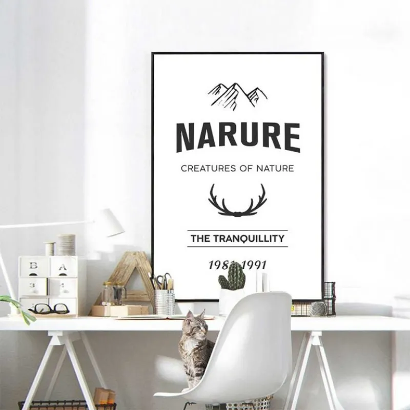 Tranh Scandianvian phong cảnh rừng và voi đen trắng