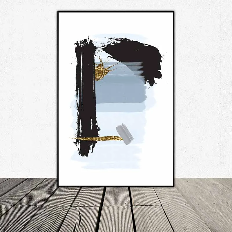 Tranh trừu tượng các vệt sơn đen, xanh và vàng