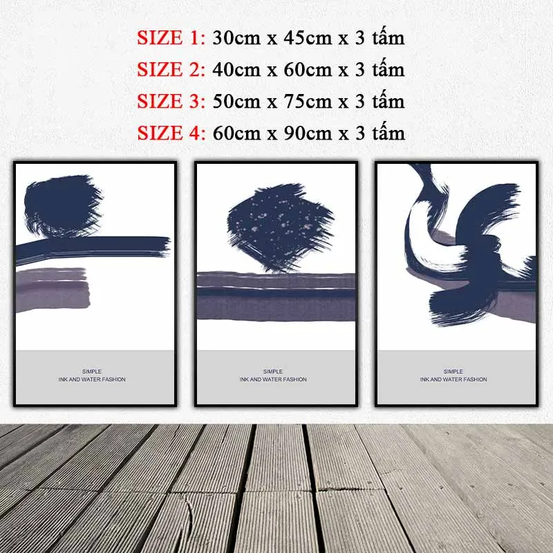 Tranh trừu tượng táo bạo với các vệt màu xanh đậm và mảng màu tím