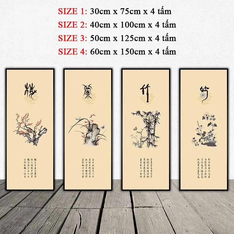 Tranh tứ quý Đào Lan Trúc Cúc treo phòng phòng làm việc, khách sạn, quán ăn