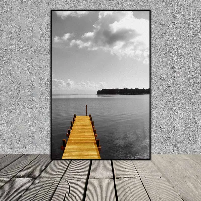 Tranh scandinavian công viên, cây cầu gỗ, khinh khí cầu