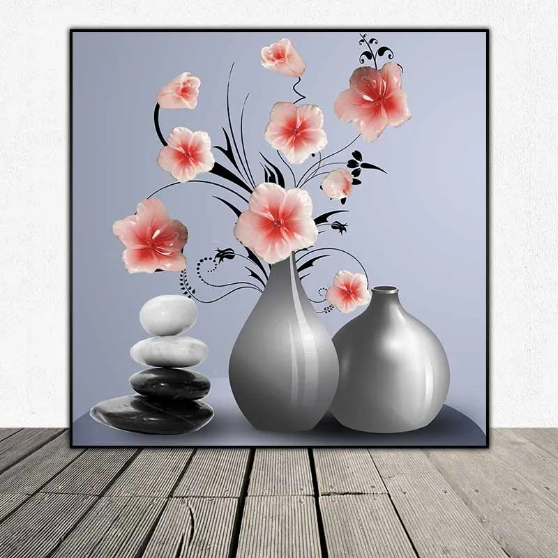 Tranh tĩnh vật bình hoa đào 3D