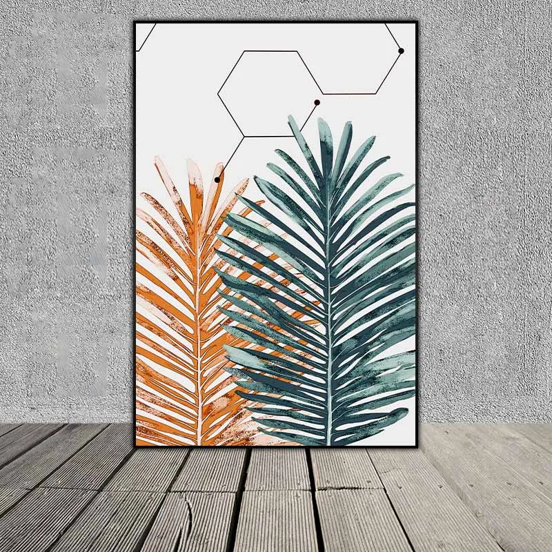 Tranh lá cây nhiệt đới lá dương xỉ và lá trầu bà