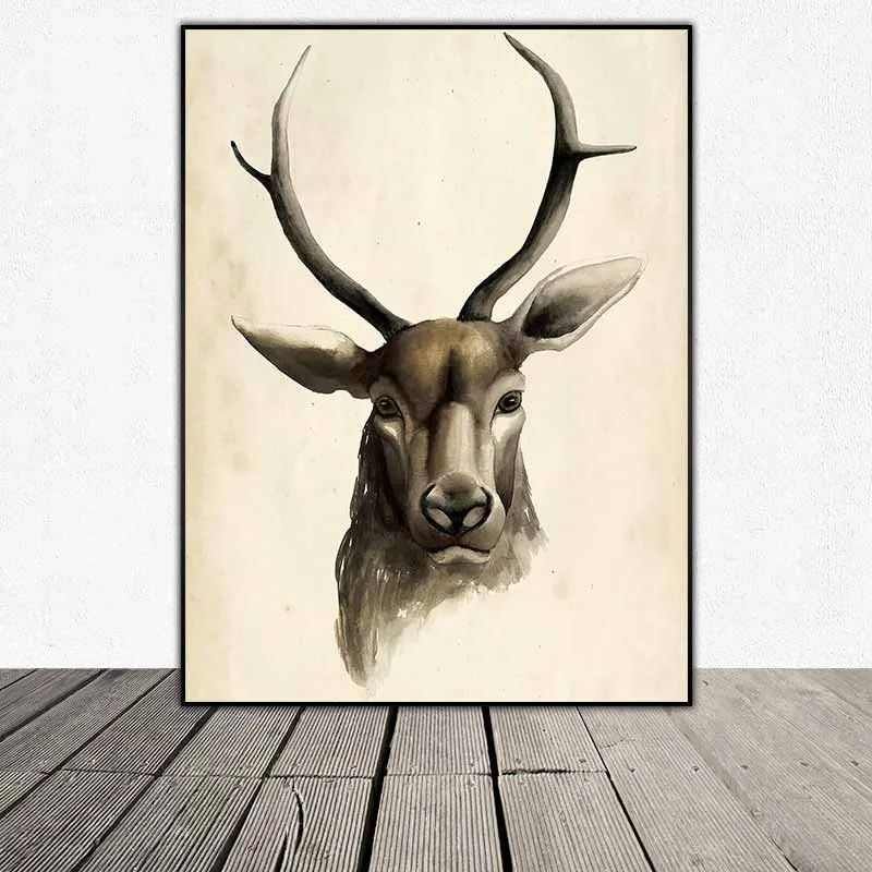 Tranh đầu hươu nai theo phong cách màu nước