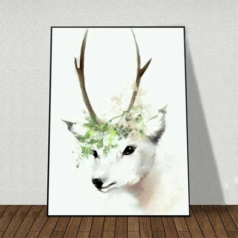 Tranh Scandinavian đầu nai trừu tượng, hồng hạc và hoa