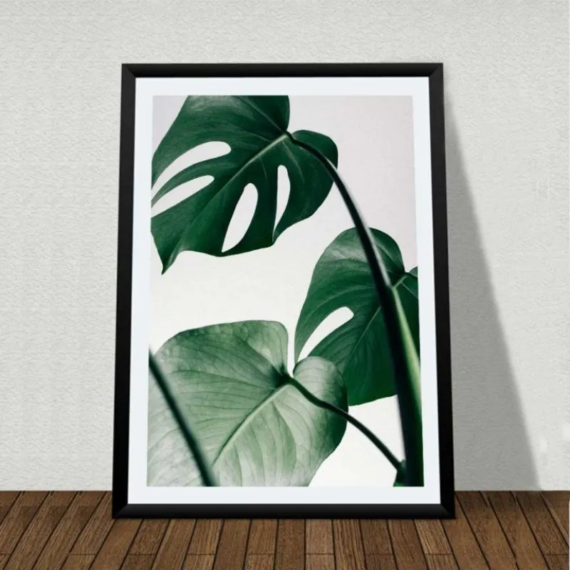 Tranh Canvas Scandinavian lá cây nhiệt đới và ngựa kết hợp chữ