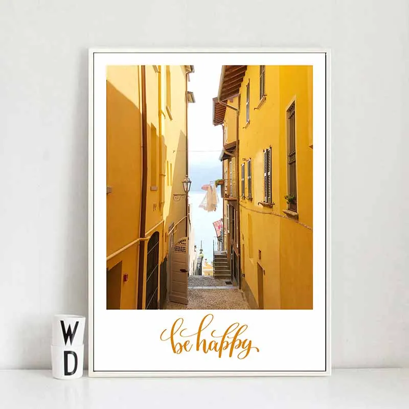 Tranh phong cảnh tòa nhà và con thuyền đang neo trên sông