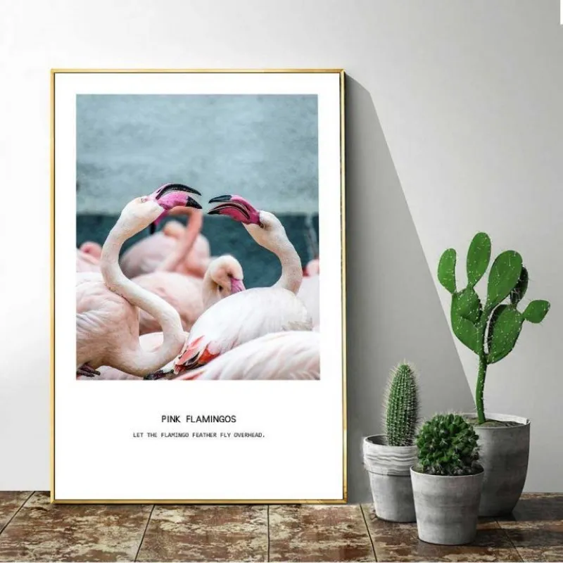 Tranh Scandinavian phong cảnh thành phố bên dòng sông và chim hồng hạc