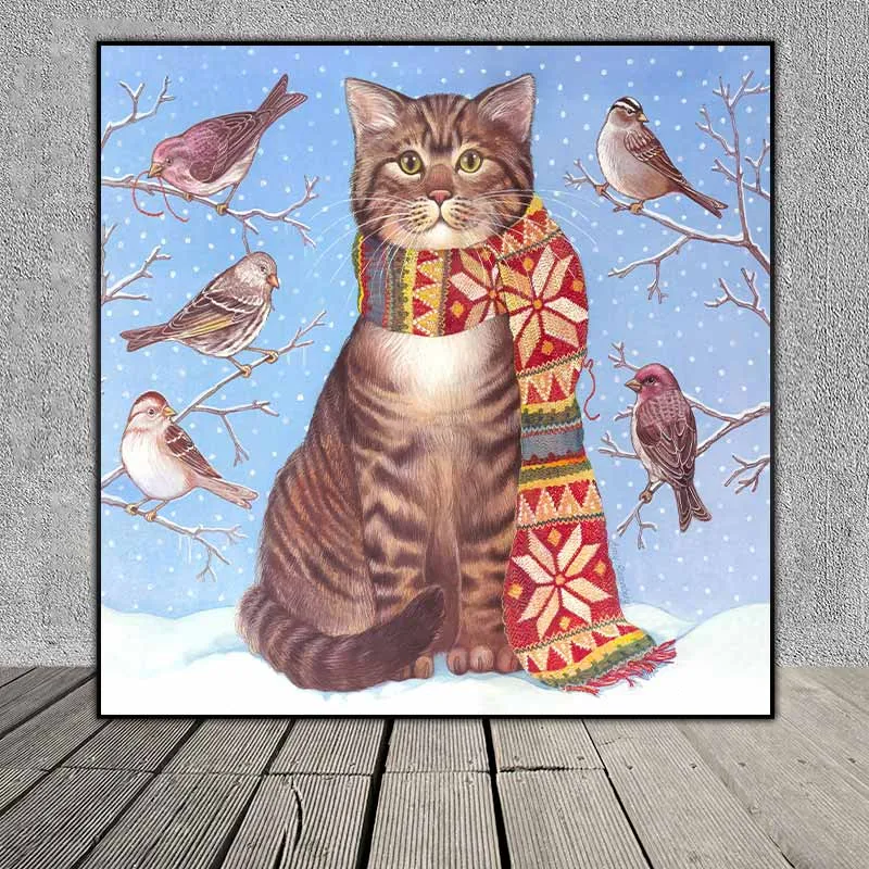 Tranh mèo và đàn chim treo phòng cho bé