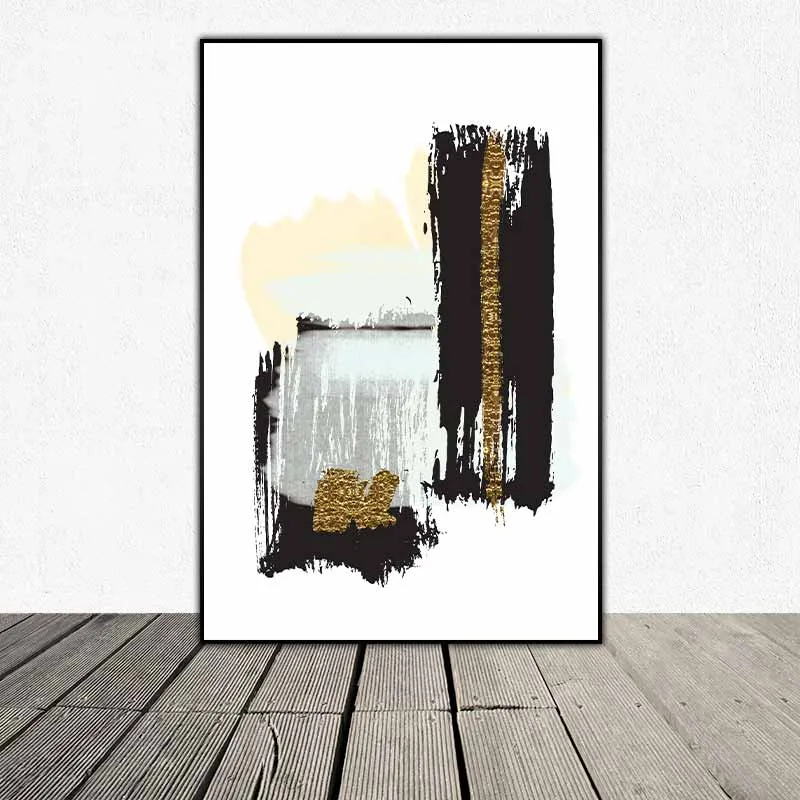 Tranh trừu tượng các vệt sơn đen, xanh và vàng