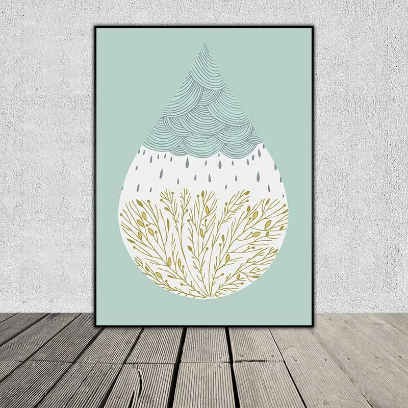 Tranh trừu tượng khinh khí cầu, cây và giọt nước