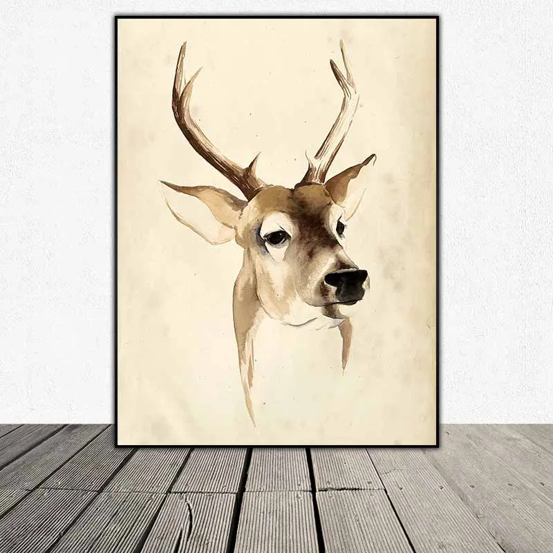 Tranh đầu hươu nai theo phong cách màu nước