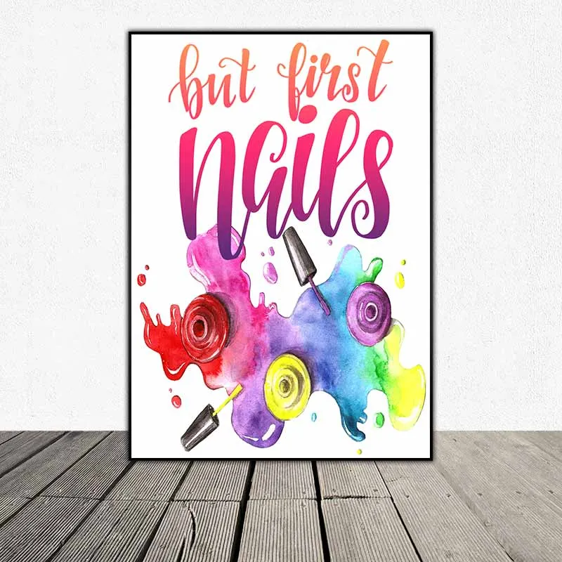Tranh chủ đề về nail với nhiều màu sắc kết hợp chữ