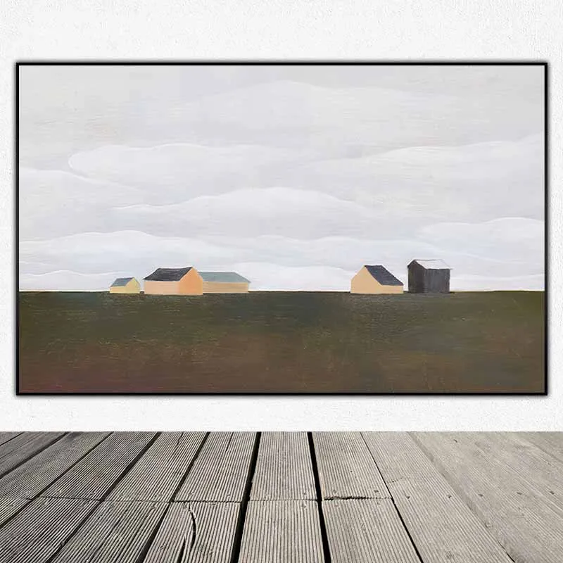 Tranh hiện đại tối giản những ngôi nhà nhỏ với màu sắc theo phong cách Morandi