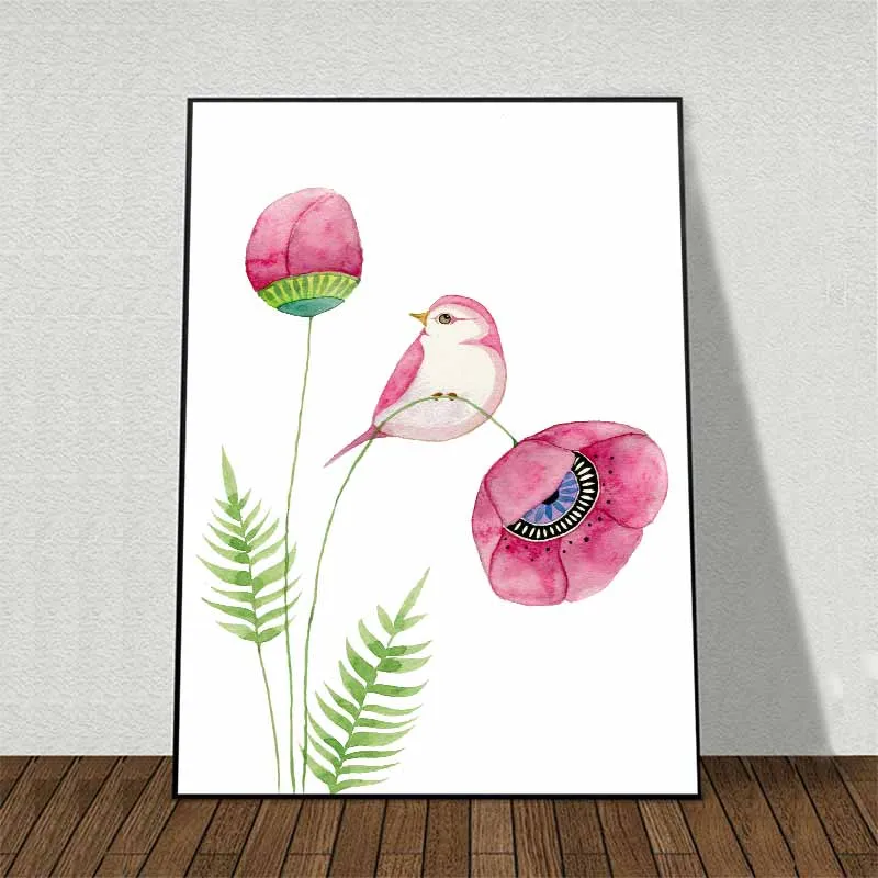 Tranh Scandinavian đầu nai trừu tượng, hồng hạc và hoa