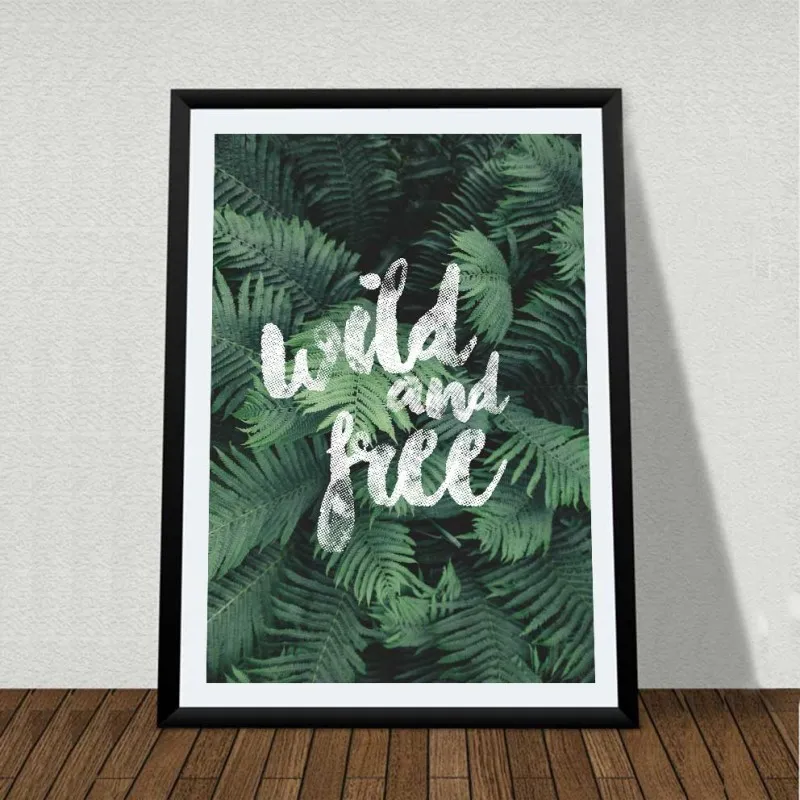 Tranh Canvas Scandinavian lá cây nhiệt đới và ngựa kết hợp chữ