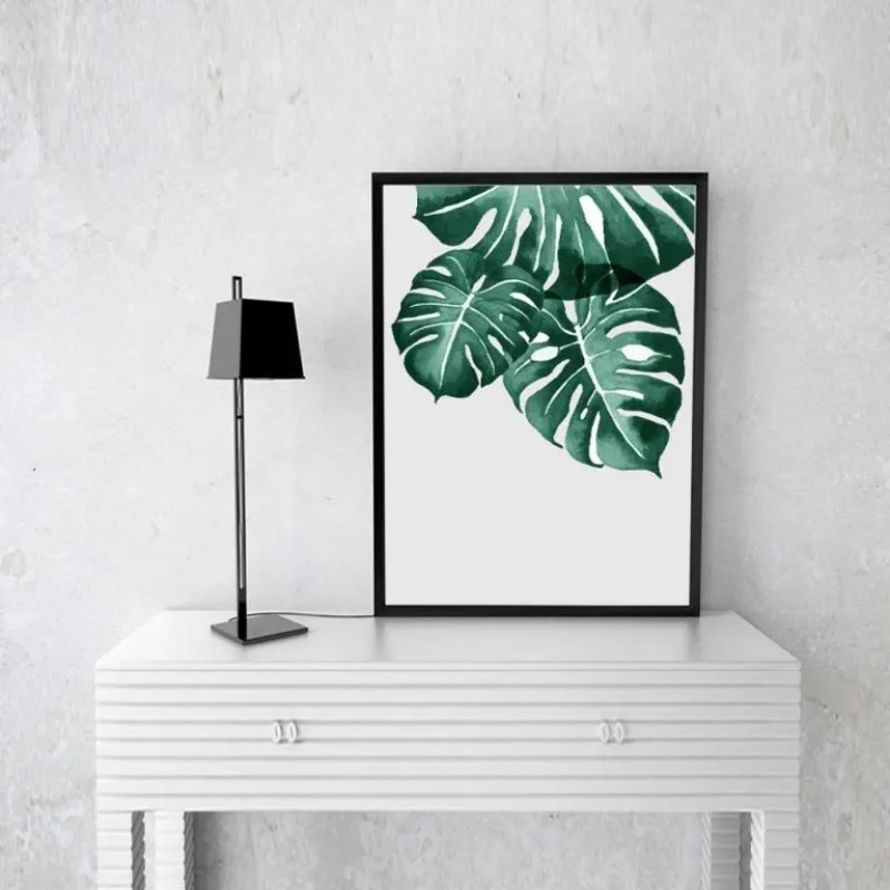 Tranh lá cây nhiệt đới xương rồng, lá trầu bà, lá dương xỉ