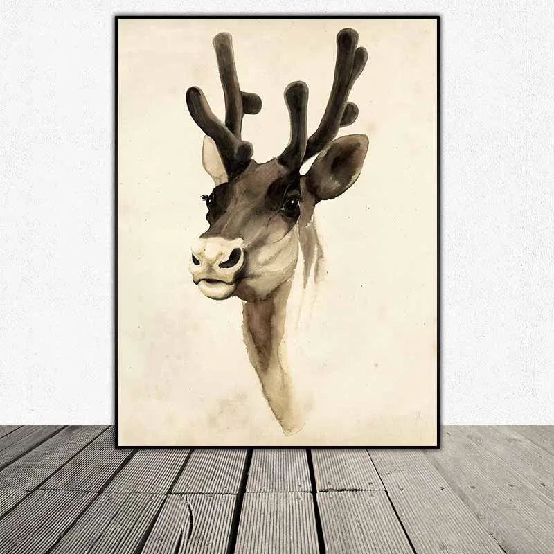 Tranh đầu hươu nai theo phong cách màu nước