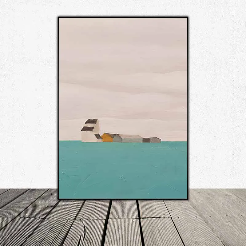 Tranh hiện đại tối giản những ngôi nhà nhỏ với màu sắc theo phong cách Morandi