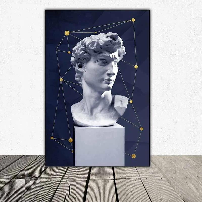 Tranh tượng thạch cao và hình trừu tượng kết hợp văn bản