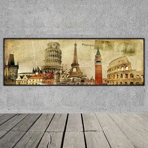 Tranh kiến trúc nổi tiếng Thế giới, tháp nghiêng Pisa, tháp Eiffel, tháp Big Ben và Đấu trường La Mã