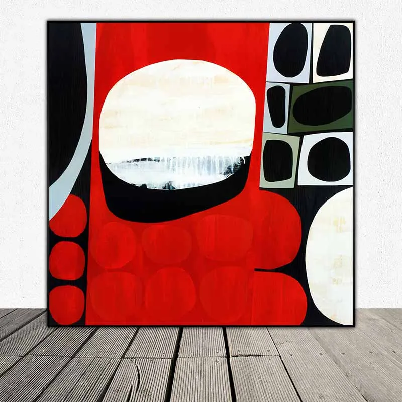 Tranh trừu tượng các khối hình học với tồng màu đỏ chủ đạo