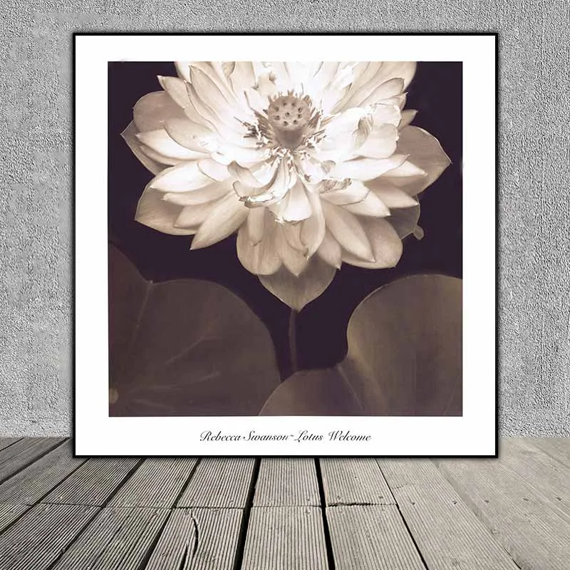 Tranh hoa sen trắng khổ vuông theo phong cách cổ điển